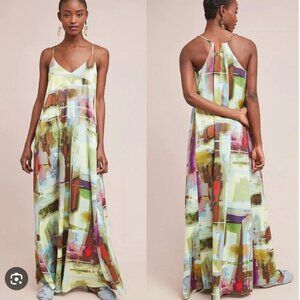 Nicole Miller Women's Watercolor Print Maxi Dress Green sz 6